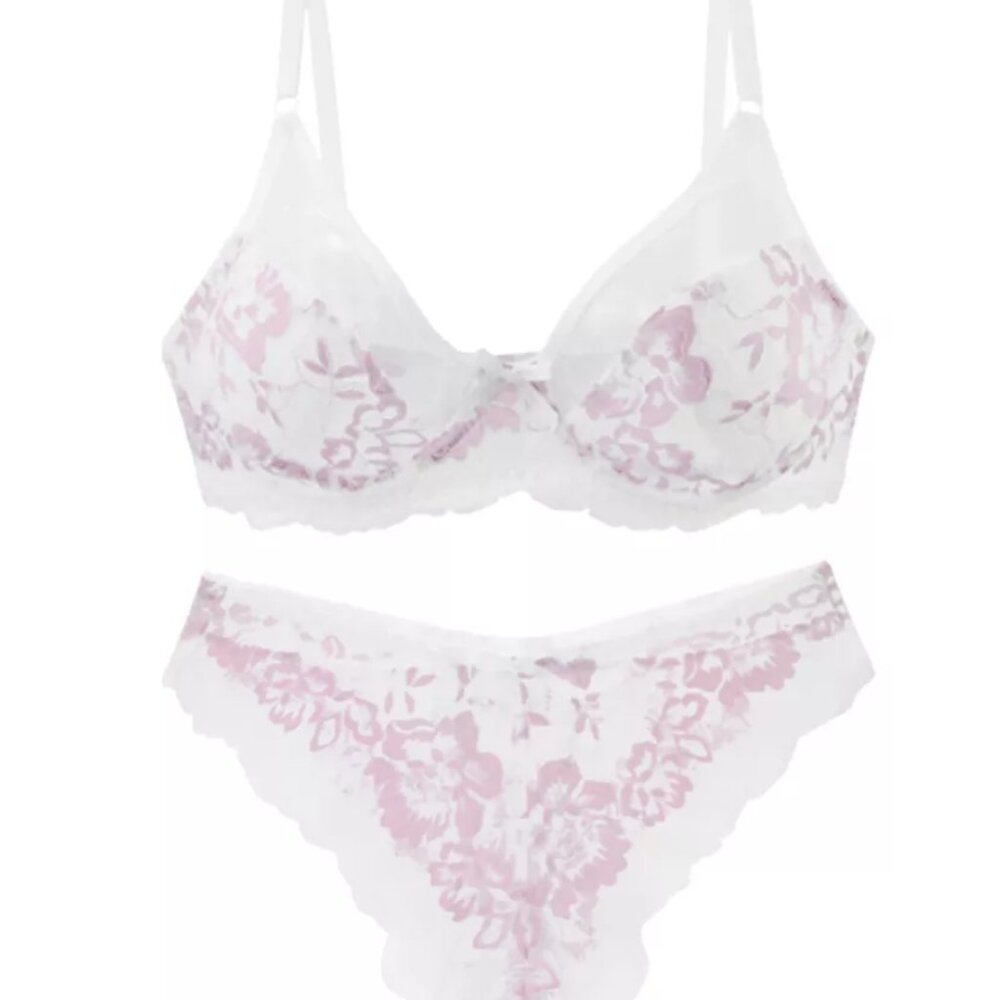 Agnes Orinda Women's Underwire Floral Lace Mesh & Trim Push-Up Bra and Panty Set